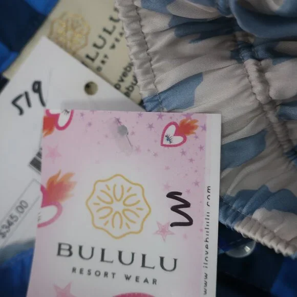 NWT Womens Bululu Magical Blue, White Print Satin Pants M Set - Picture 10 of 10